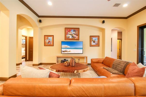 Interior, Wood Texture Flooring, Recessed Lighting, Living room, Ceramic Tile