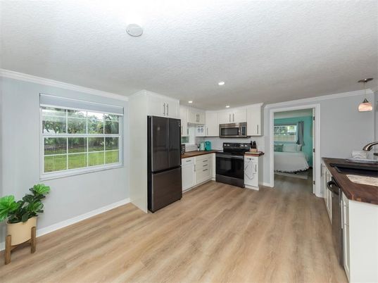 Interior, Kitchen, Pendant Lights, Recessed Lighting, Wood Texture Flooring