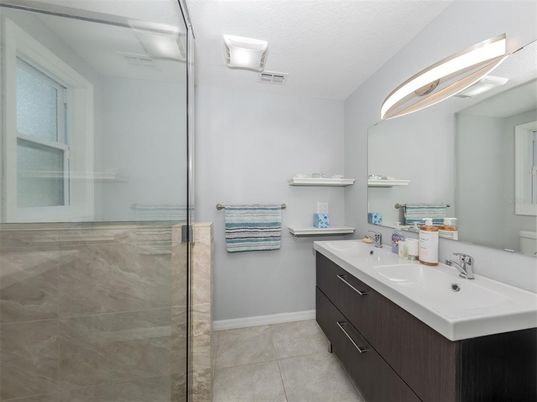 Bathroom, Dual Sink Vanities, Glass Shower, Interior
