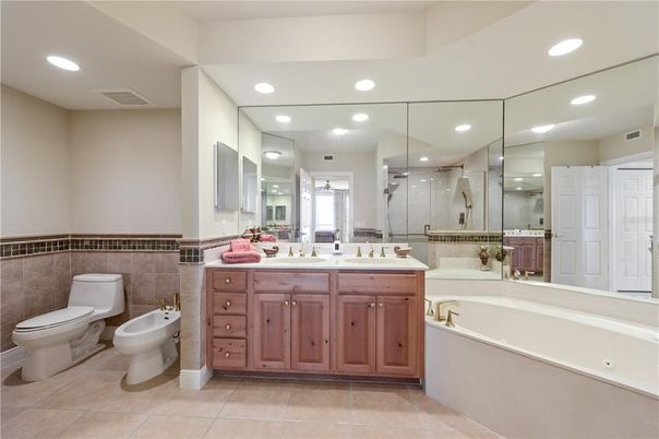 Bathroom, Dual Sink Vanities, Glass Shower, Interior, Recessed Lighting