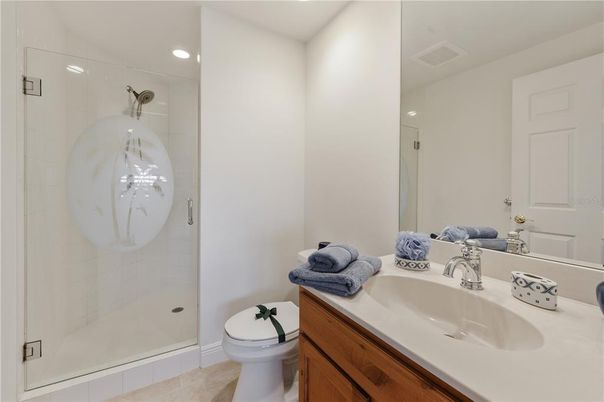 Bathroom, Glass Shower, Interior, Recessed Lighting