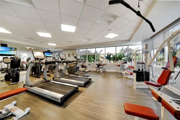 Fitness Equipment, Gym, Interior, Recessed Lighting, Wood Texture Flooring