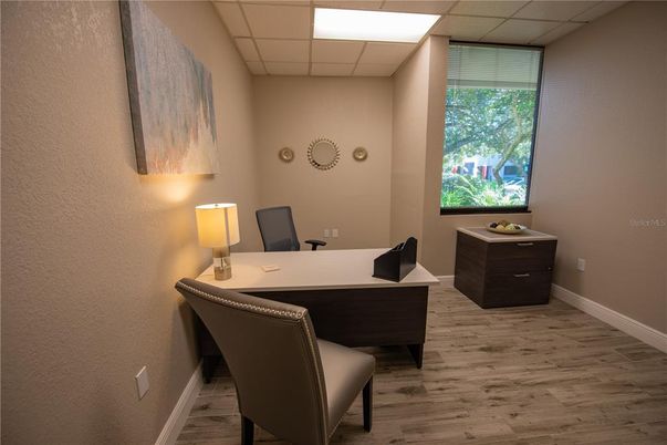 Home Office, Interior, Recessed Lighting, Wood Texture Flooring