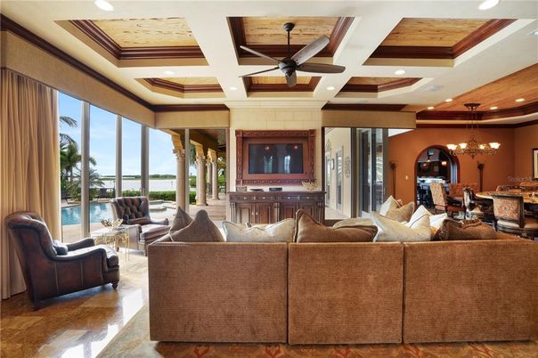 Chandelier, Dining room, Interior, Living room, Recessed Lighting, Wooden Ceilings