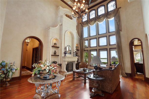 Chandelier, Fireplace, Interior, Living room, Wood Texture Flooring