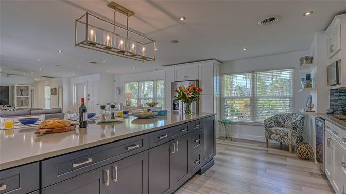Interior, Kitchen, Pendant Lights, Recessed Lighting, Wood Texture Flooring
