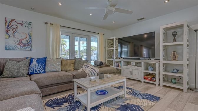 Interior, Living room, Recessed Lighting, Wood Texture Flooring