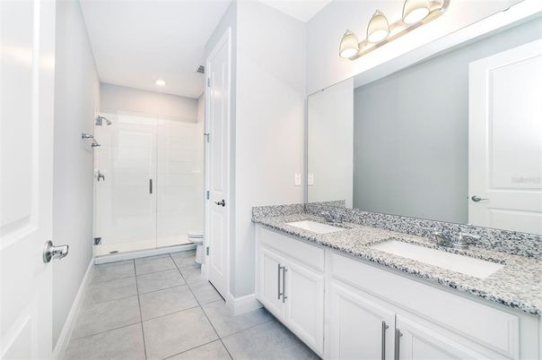 Bathroom, Dual Sink Vanities, Glass Shower, Interior, Recessed Lighting