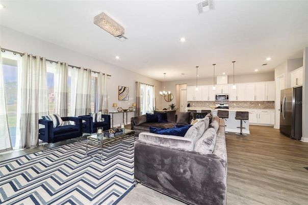 Interior, Kitchen, Living room, Pendant Lights, Recessed Lighting, Stainless Steel Appliances, Wood Texture Flooring