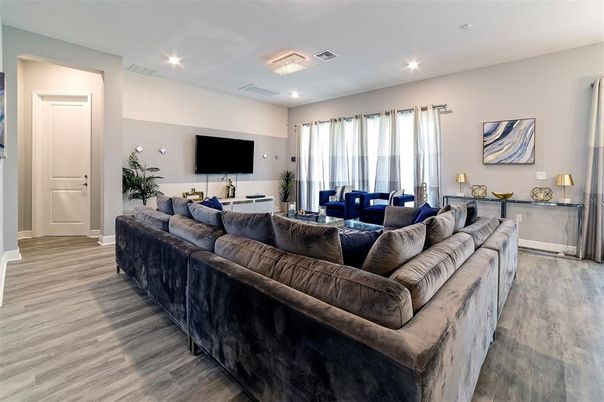 Interior, Living room, Recessed Lighting, Wood Texture Flooring