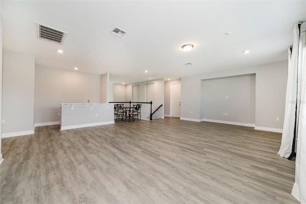 Dining room, Interior, Recessed Lighting, Wood Texture Flooring