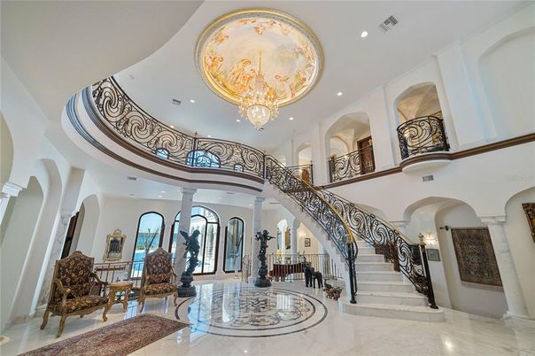 Chandelier, Interior, Marble, Recessed Lighting
