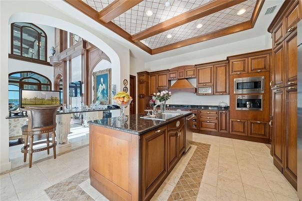 Interior, Kitchen, Recessed Lighting, Stainless Steel Appliances, Wooden Beams