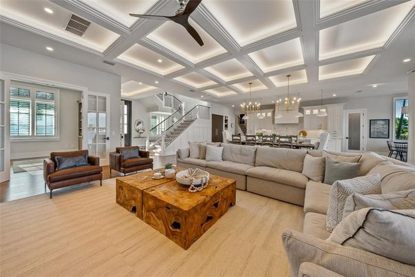 Dining room, Interior, Kitchen, Living room, Pendant Lights, Recessed Lighting, Wood Texture Flooring