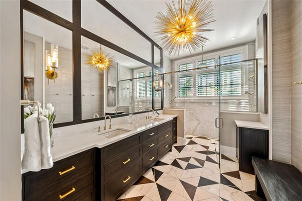 Bathroom, Dual Sink Vanities, Glass Shower, Interior, Recessed Lighting