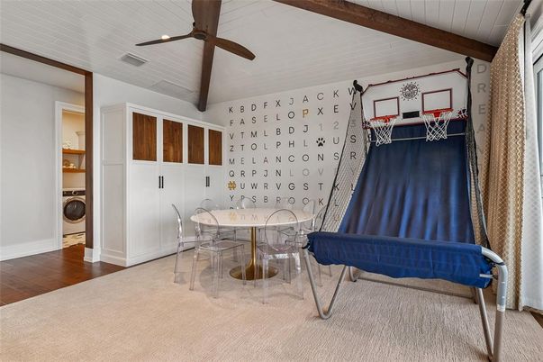Dining room, Interior, Recessed Lighting, Wood Texture Flooring