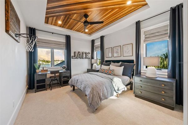 Bedroom, Home Office, Interior, Recessed Lighting, Wooden Ceilings