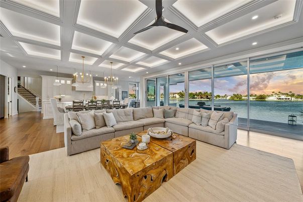 Dining room, Interior, Kitchen, Living room, Pendant Lights, Recessed Lighting, Water, Wood Texture Flooring