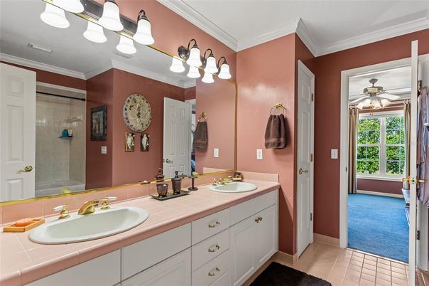 Bathroom, Dual Sink Vanities, Glass Shower, Interior, Tile Countertops