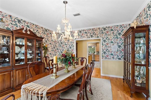 Chandelier, Dining room, Interior, Wood Texture Flooring