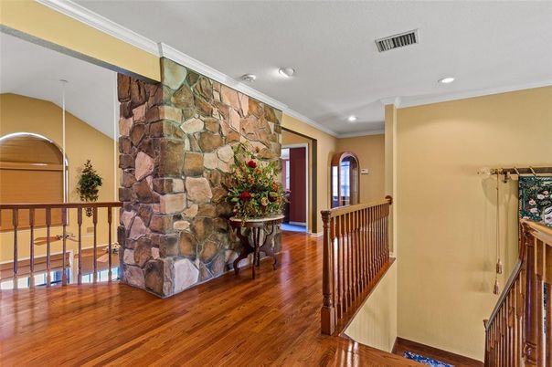 Interior, Recessed Lighting, Stone Walls, Wood Texture Flooring