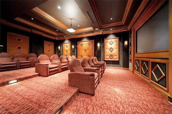 Home Theatre Room, Interior, Pendant Lights, Projection Screen, Recessed Lighting, Theatre Room