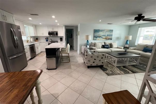 Dining room, Interior, Kitchen, Living room, Recessed Lighting, Stainless Steel Appliances