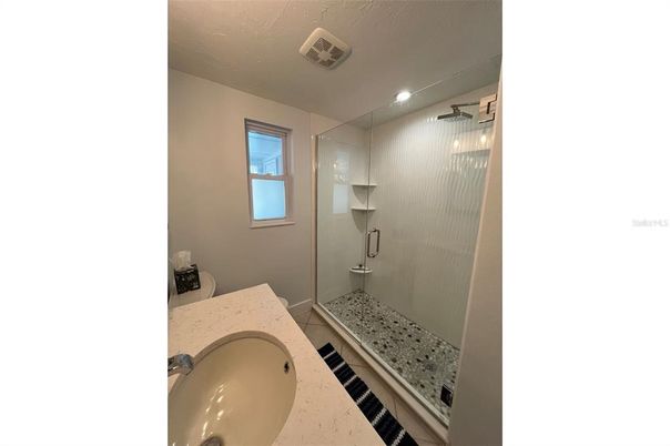 Bathroom, Glass Shower, Interior, Recessed Lighting