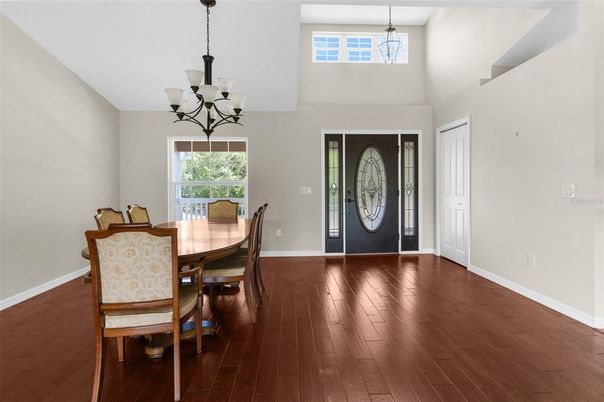 Chandelier, Dining room, Interior, Pendant Lights, Wood Texture Flooring