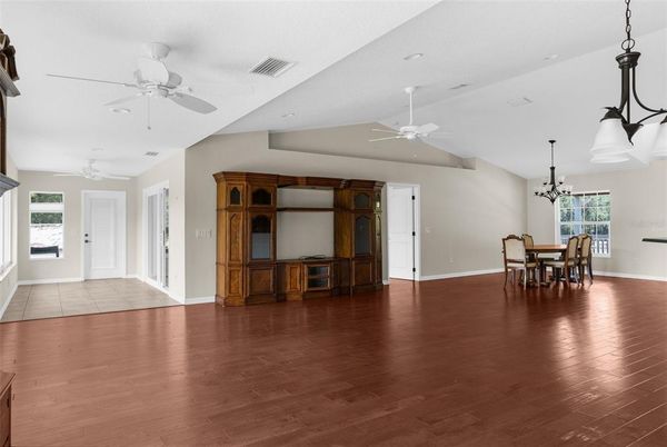 Chandelier, Dining room, Interior, Pendant Lights, Recessed Lighting, Wood Texture Flooring