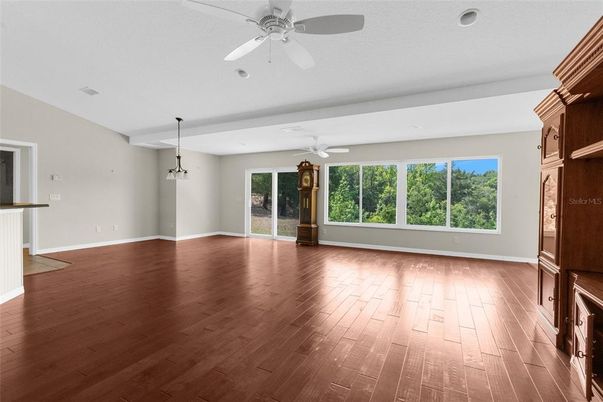 Empty room, Interior, Pendant Lights, Recessed Lighting, Wood Texture Flooring
