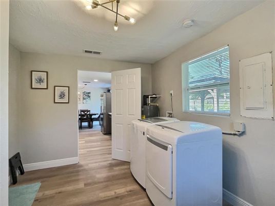 Dining room, Interior, Washer, Wood Texture Flooring