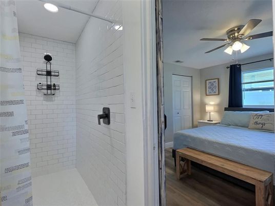 Bedroom, Interior, Recessed Lighting, Wood Texture Flooring