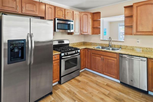 Interior, Kitchen, Stainless Steel Appliances, Wood Texture Flooring
