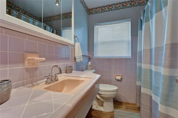 Bathroom, Interior, Tile Countertops, Wood Texture Flooring