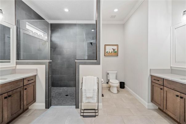 Bathroom, Glass Shower, Interior, Recessed Lighting