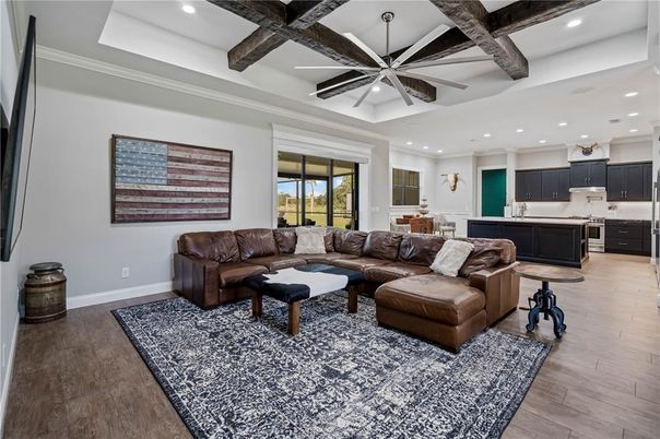 Interior, Kitchen, Living room, Recessed Lighting, Wooden Beams, Wood Texture Flooring