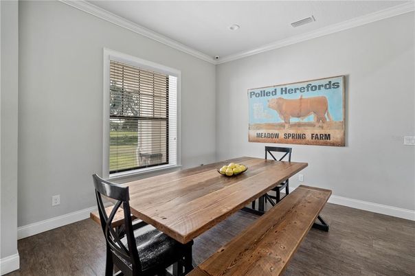 Dining room, Interior, Recessed Lighting, Wood Texture Flooring