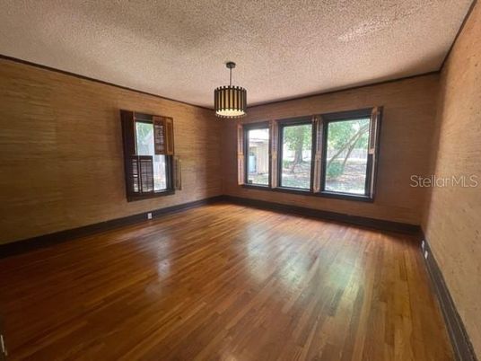 Chandelier, Empty room, Interior, Pendant Lights, Wood Texture Flooring