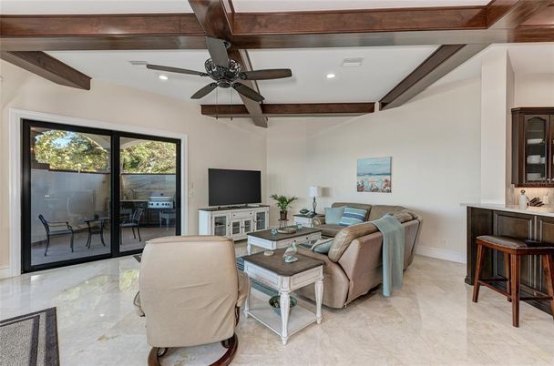 Interior, Living room, Recessed Lighting, Wooden Beams