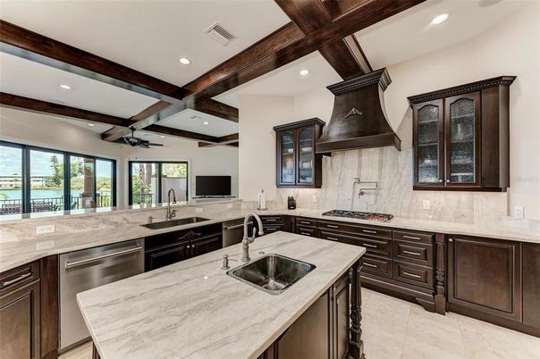 Interior, Kitchen, Recessed Lighting, Stainless Steel Appliances, Wooden Beams