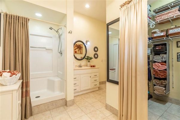 Bathroom, Glass Shower, Interior, Recessed Lighting