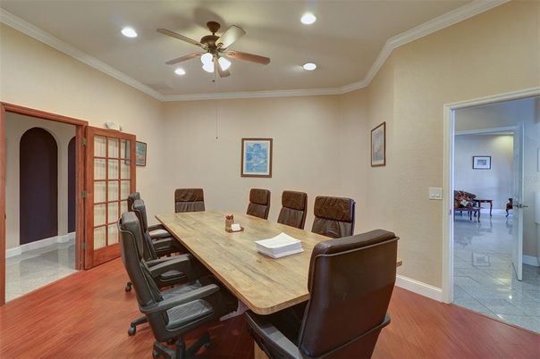 Dining room, Interior, Recessed Lighting, Wood Texture Flooring