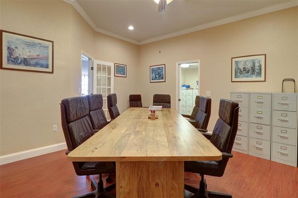 Dining room, Interior, Recessed Lighting, Wood Texture Flooring