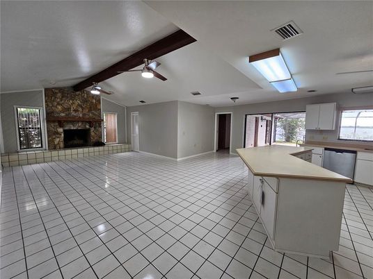 Empty room, Fireplace, Interior, Kitchen, Stone Walls