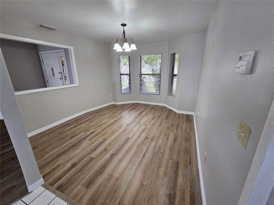 Chandelier, Empty room, Interior, Pendant Lights, Wood Texture Flooring