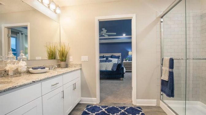Bathroom, Bedroom, Glass Shower, Interior, Wood Texture Flooring