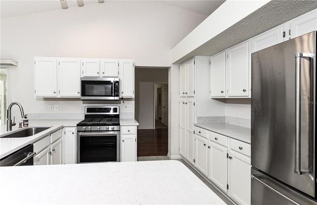 Interior, Kitchen, Stainless Steel Appliances, Wood Texture Flooring