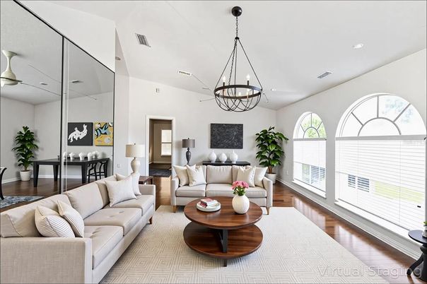 Chandelier, Interior, Living room, Recessed Lighting, Wood Texture Flooring