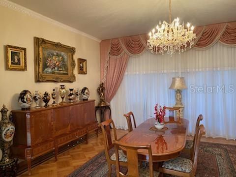 Chandelier, Dining room, Interior, Wood Texture Flooring